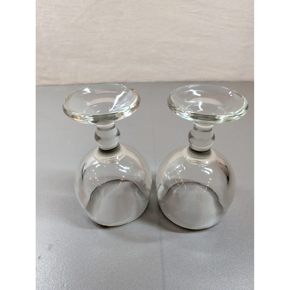 Vintage Clear Glass Goblets Set of 2 Stemmed Drinking Glasses Bubble Stem 5